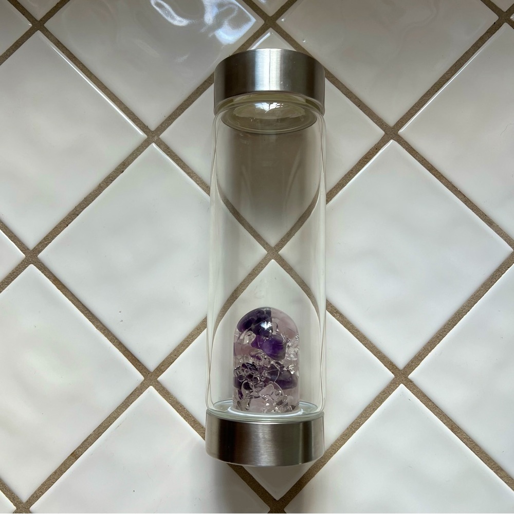 VitaJuwel Via Wellness Water Bottle Amethyst Rose Quartz Clear Quartz